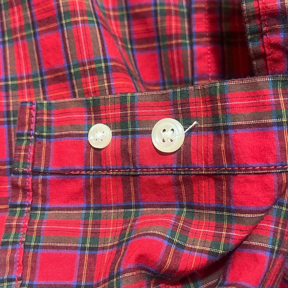 Ralph Lauren Red‎ Christmas Plaid Tartan Button Collar Shirt Small Youth Preppy